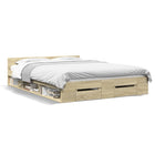 Bed frame with drawers engineered wood Sonoma oak 140x190 cm