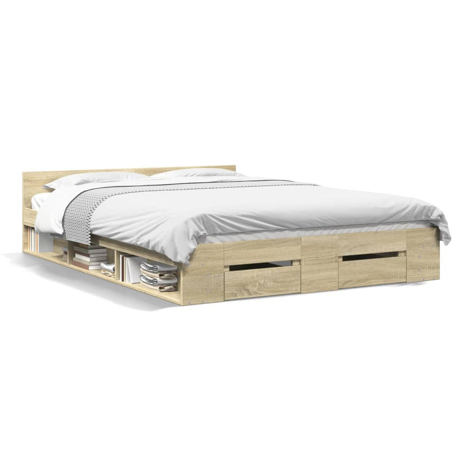 Bedframe met lades bewerkt hout sonoma eikenkleurig 140x190 cm