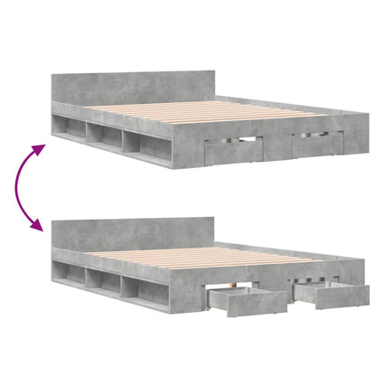 Bedframe met lades bewerkt hout betongrijs 140x190 cm