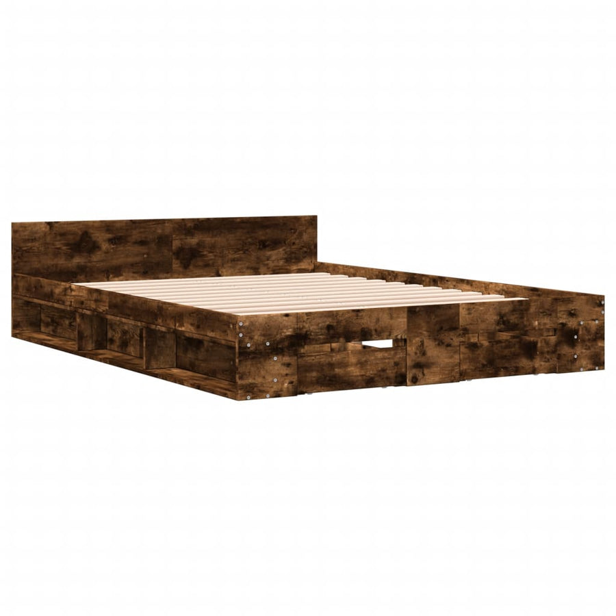 Bedframe met lades bewerkt hout gerookt eikenkleurig 140x190 cm