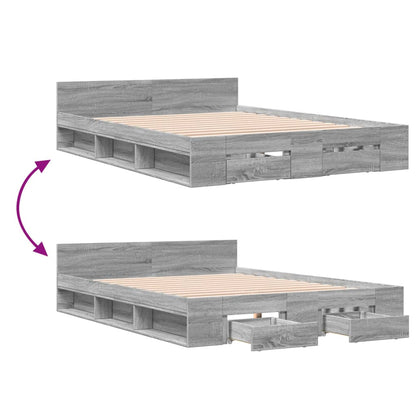 Bedframe met lades bewerkt hout grijs sonoma eiken 140x190 cm