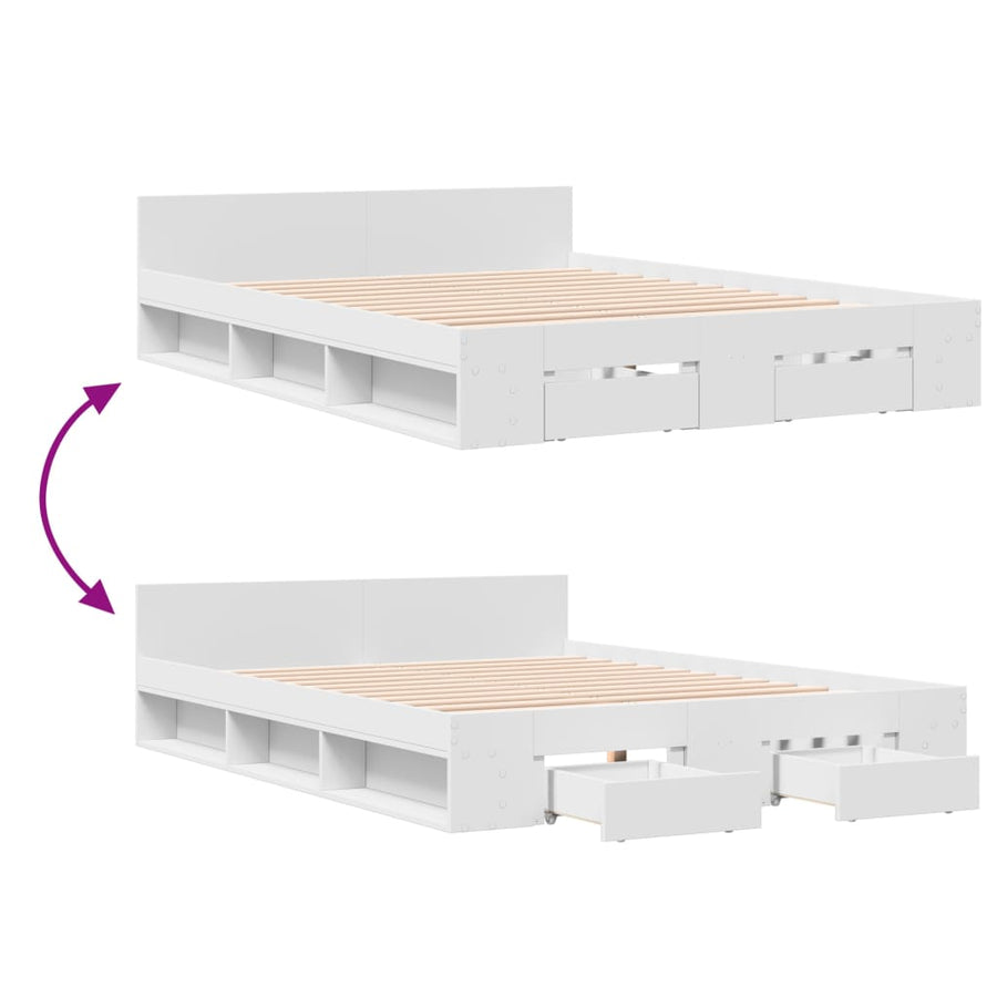 Bedframe met lades bewerkt hout wit 135x190 cm