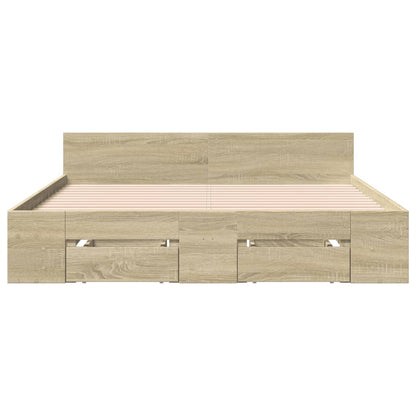 Bedframe met lades bewerkt hout sonoma eikenkleurig 135x190 cm