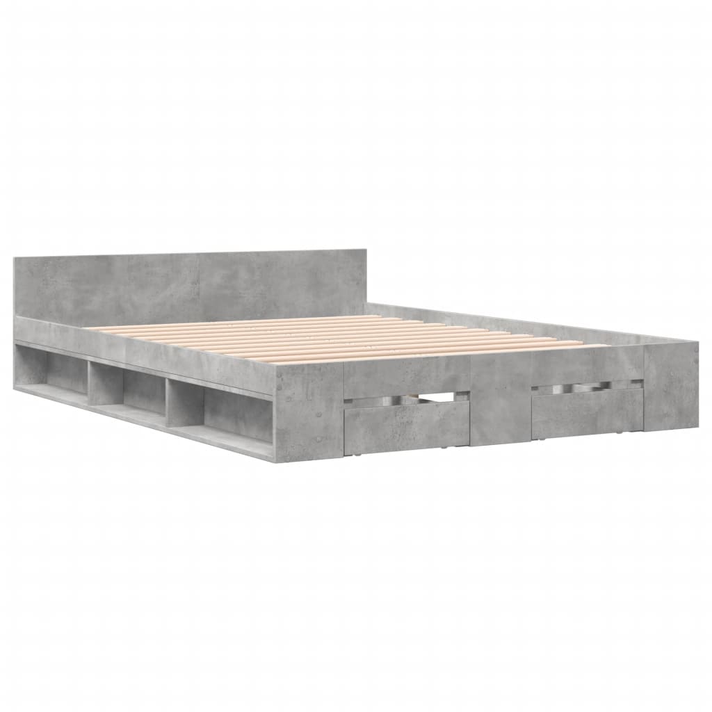 Bedframe met lades bewerkt hout betongrijs 135x190 cm