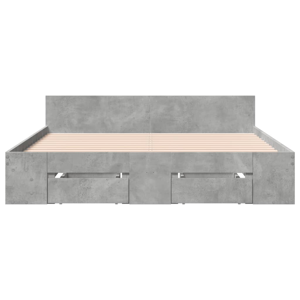 Bedframe met lades bewerkt hout betongrijs 135x190 cm