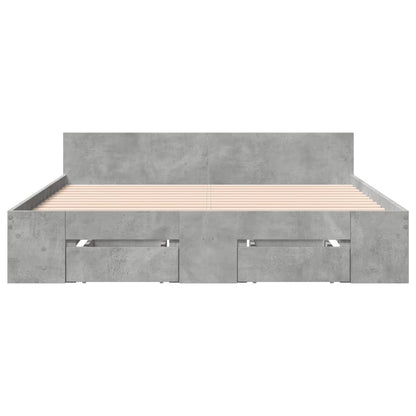 Bedframe met lades bewerkt hout betongrijs 135x190 cm