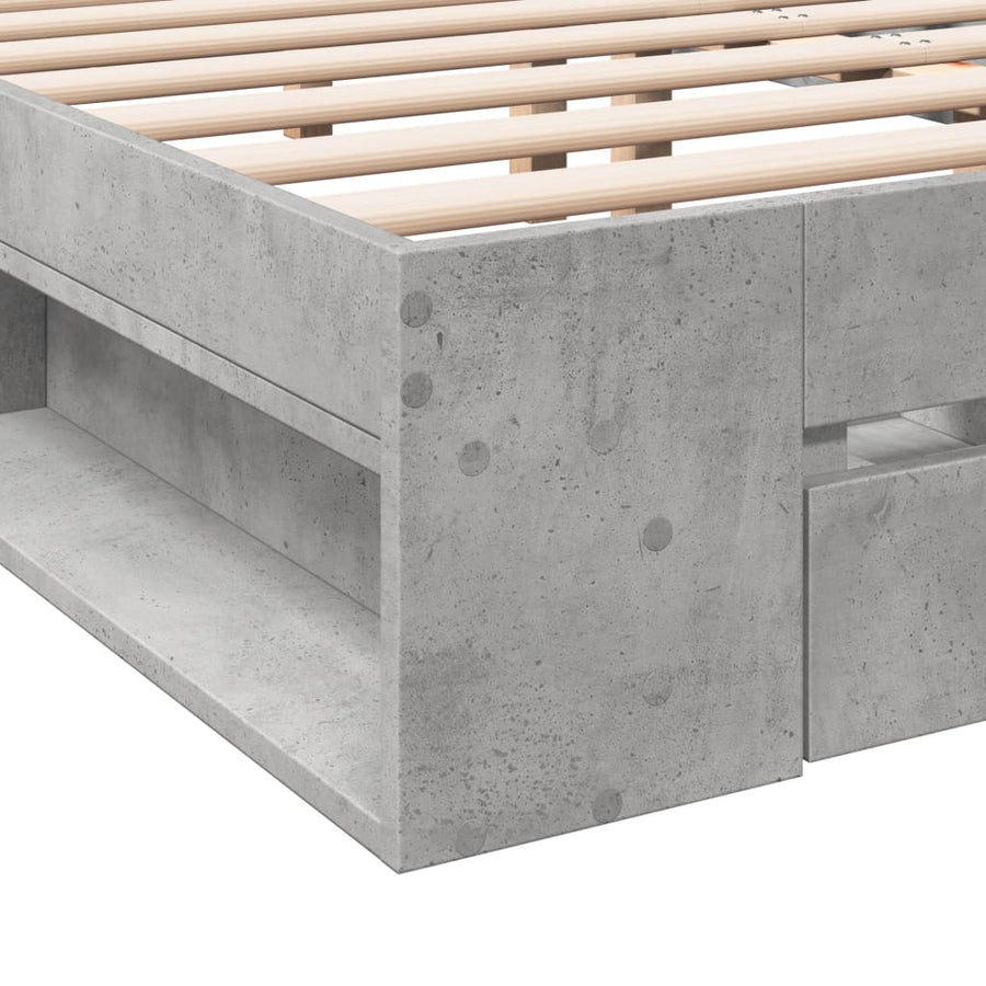 Bedframe met lades bewerkt hout betongrijs 135x190 cm