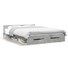 Bed frame with drawers engineered wood concrete grey 135x190 cm
