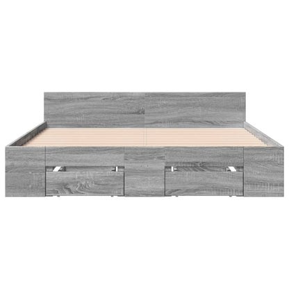 Bedframe met lades bewerkt hout grijs sonoma eiken 135x190 cm