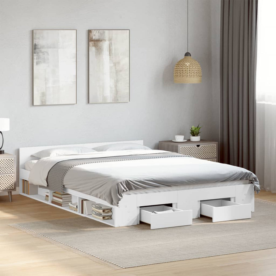 Bedframe met lades bewerkt hout wit 120x190 cm