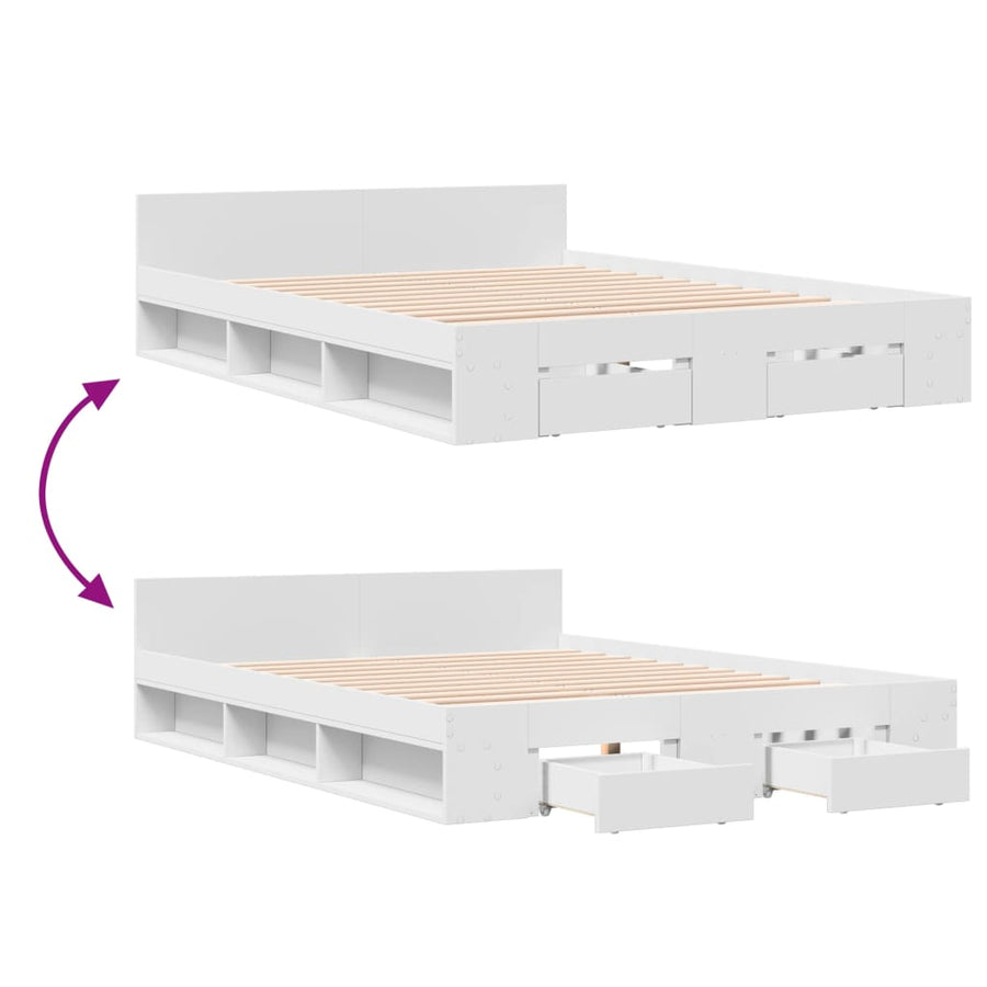 Bedframe met lades bewerkt hout wit 120x190 cm