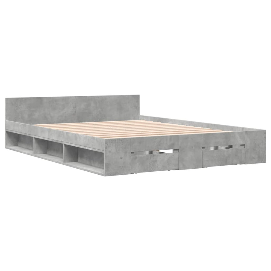Bedframe met lades bewerkt hout betongrijs 120x190 cm
