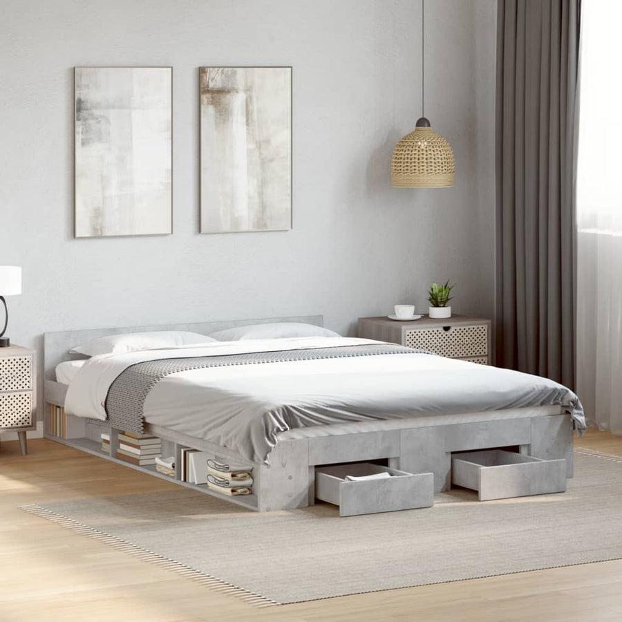 Bedframe met lades bewerkt hout betongrijs 120x190 cm