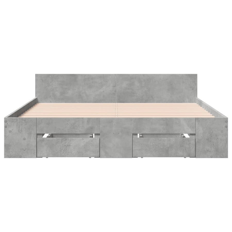 Bedframe met lades bewerkt hout betongrijs 120x190 cm