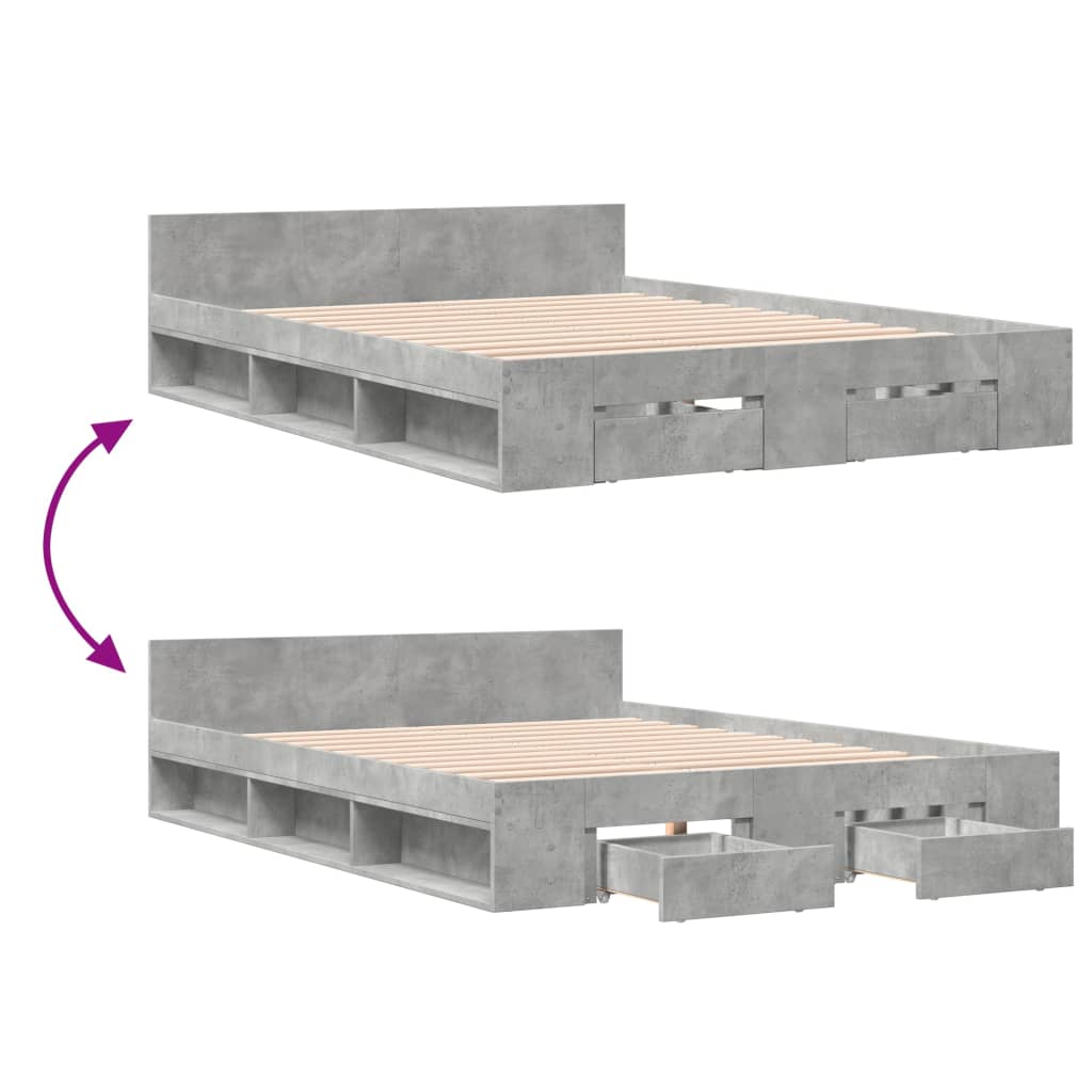 Bedframe met lades bewerkt hout betongrijs 120x190 cm