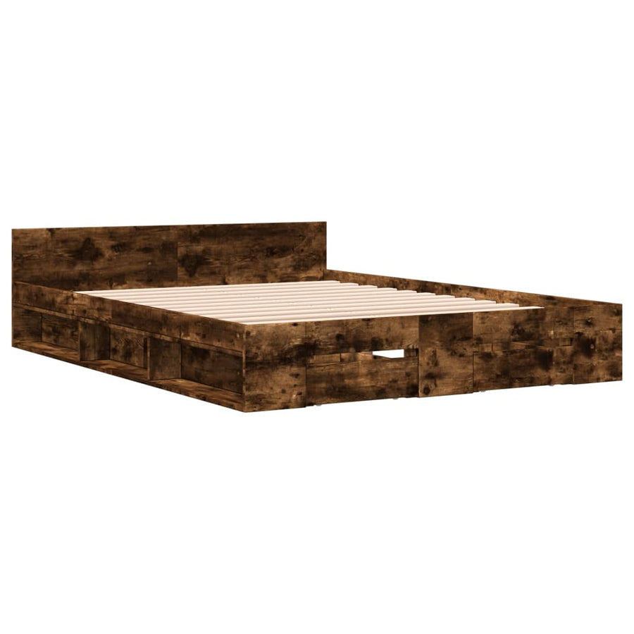 Bedframe met lades bewerkt hout gerookt eikenkleurig 120x190 cm