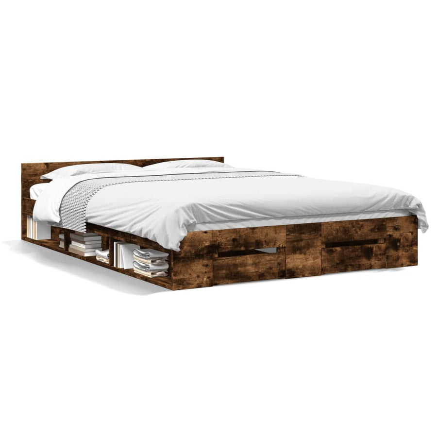 Bedframe met lades bewerkt hout gerookt eikenkleurig 120x190 cm