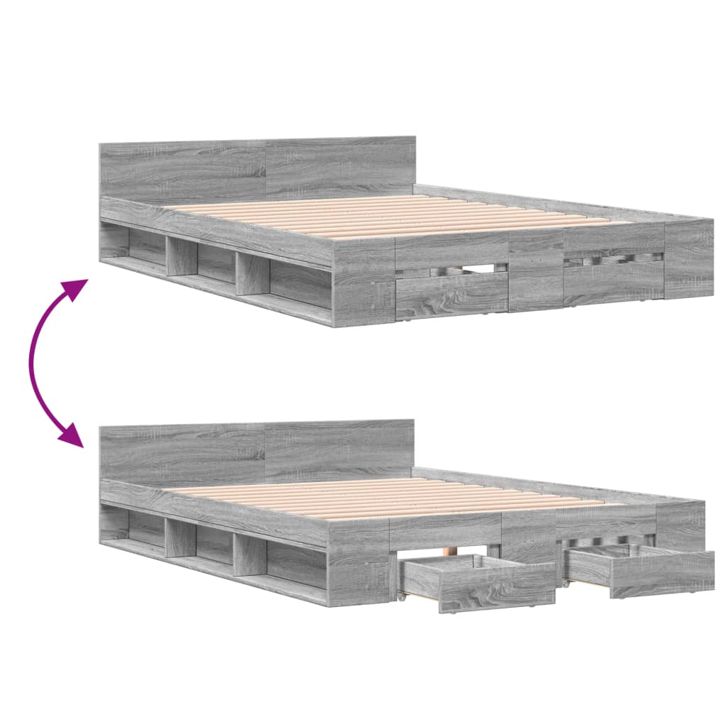 Bedframe met lades bewerkt hout grijs sonoma eiken 120x190 cm