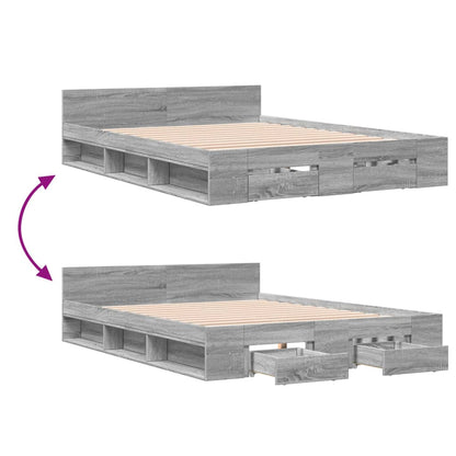Bedframe met lades bewerkt hout grijs sonoma eiken 120x190 cm