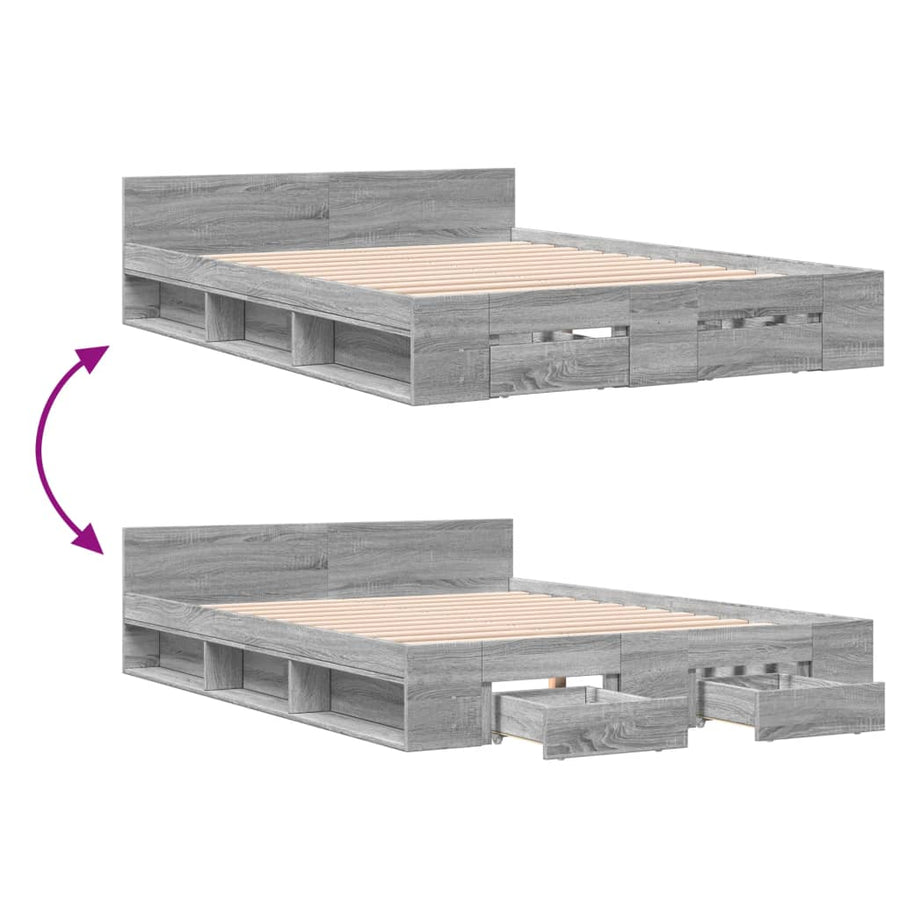 Bedframe met lades bewerkt hout grijs sonoma eiken 120x190 cm