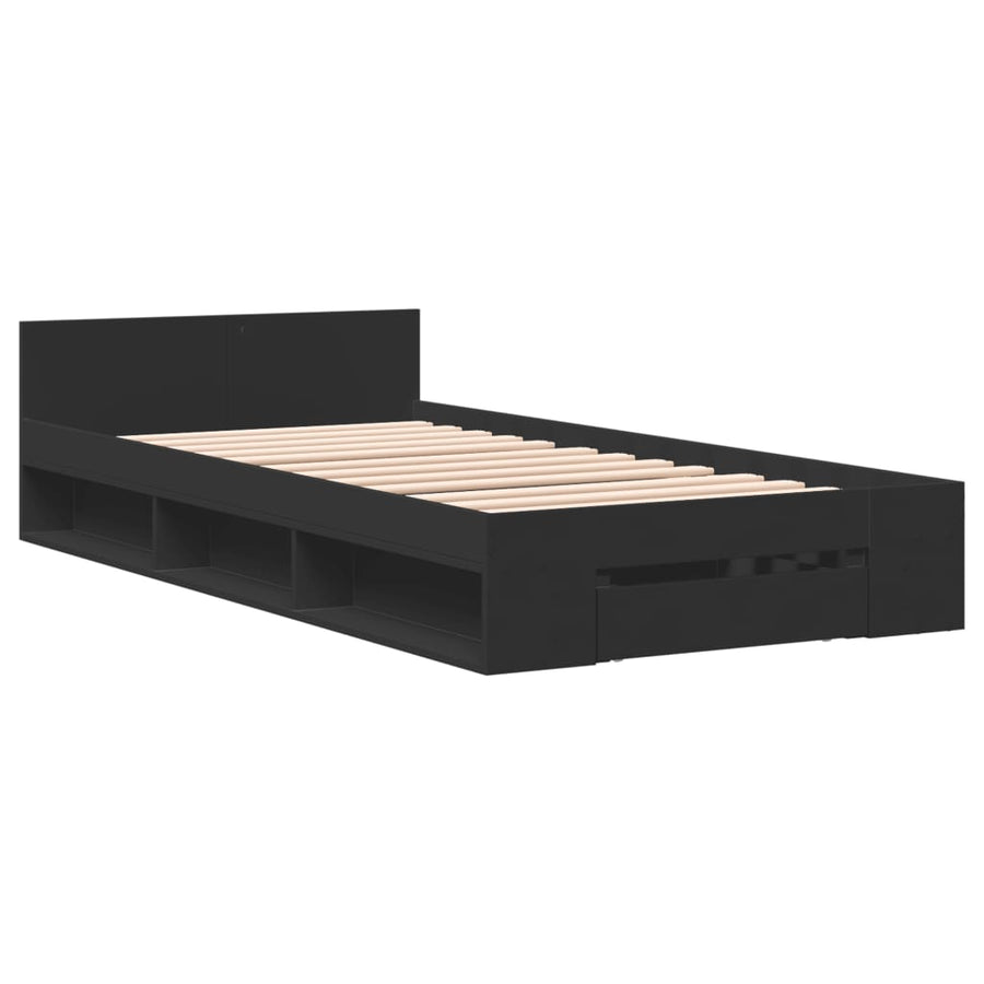 Bedframe met lade bewerkt hout zwart 90x190 cm