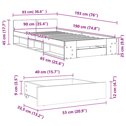 Bedframe met lade bewerkt hout sonoma eikenkleurig 90x190 cm