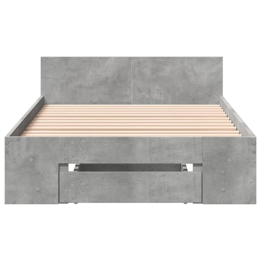 Bedframe met lade bewerkt hout betongrijs 90x190 cm