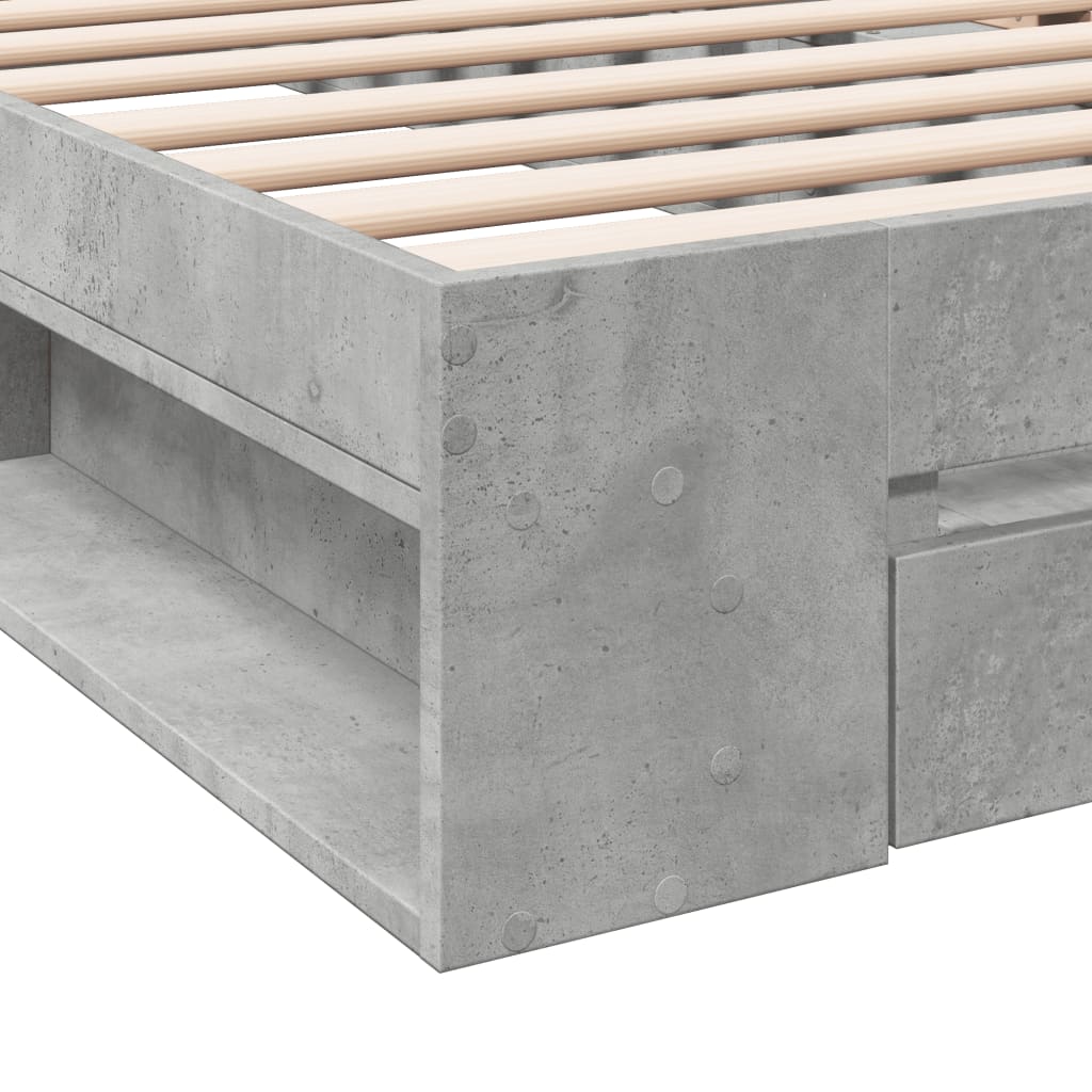 Bedframe met lade bewerkt hout betongrijs 90x190 cm