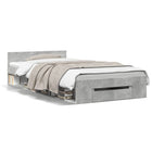 Bed frame with drawer engineered wood concrete grey 90x190 cm