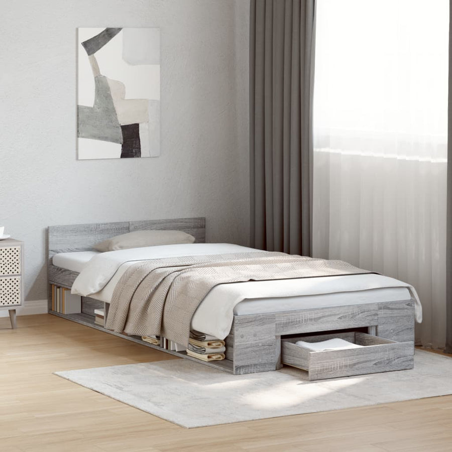 Bedframe met lade bewerkt hout grijs sonoma eiken 90x190 cm