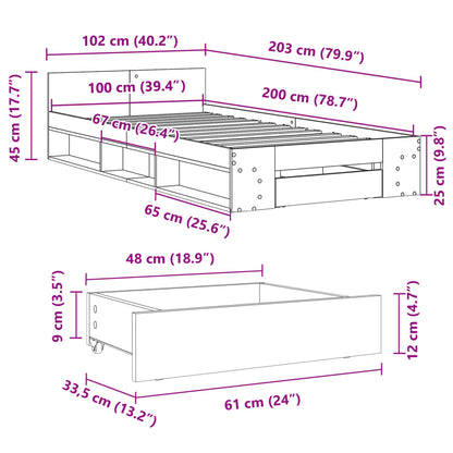 Bedframe met lade bewerkt hout sonoma eikenkleurig 100x200 cm
