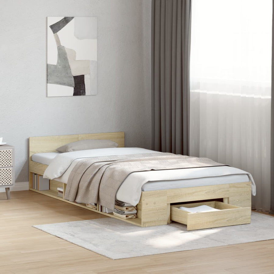 Bedframe met lade bewerkt hout sonoma eikenkleurig 100x200 cm