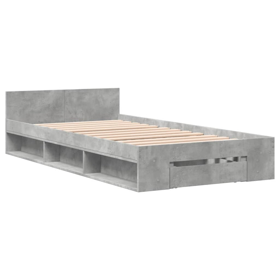 Bedframe met lade bewerkt hout betongrijs 100x200 cm