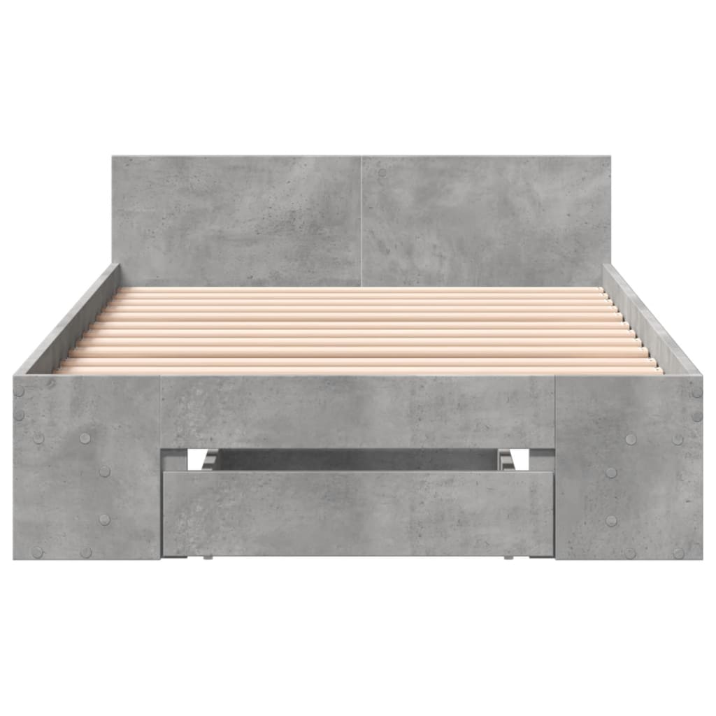 Bedframe met lade bewerkt hout betongrijs 100x200 cm