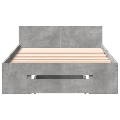Bedframe met lade bewerkt hout betongrijs 100x200 cm