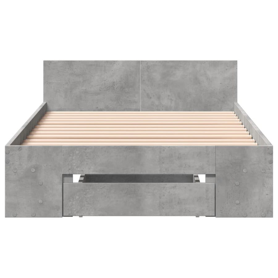 Bedframe met lade bewerkt hout betongrijs 100x200 cm