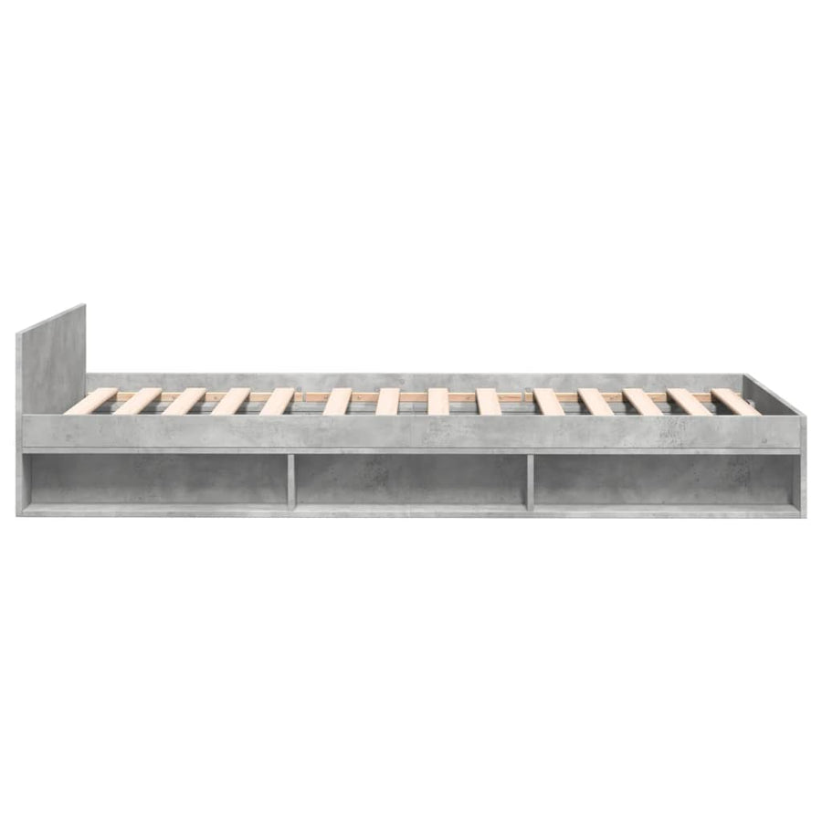 Bedframe met lade bewerkt hout betongrijs 100x200 cm