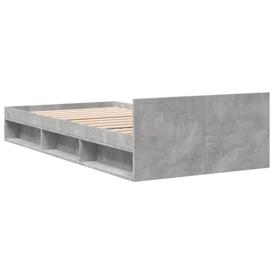 Bedframe met lade bewerkt hout betongrijs 100x200 cm