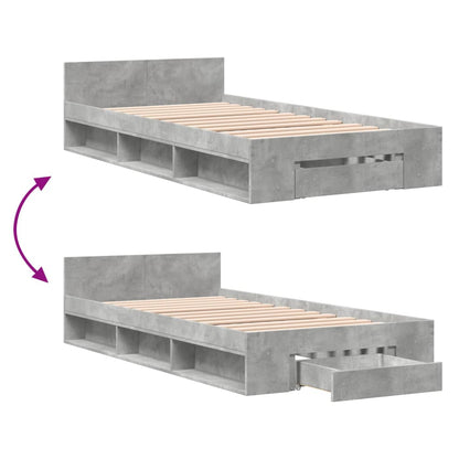 Bedframe met lade bewerkt hout betongrijs 100x200 cm