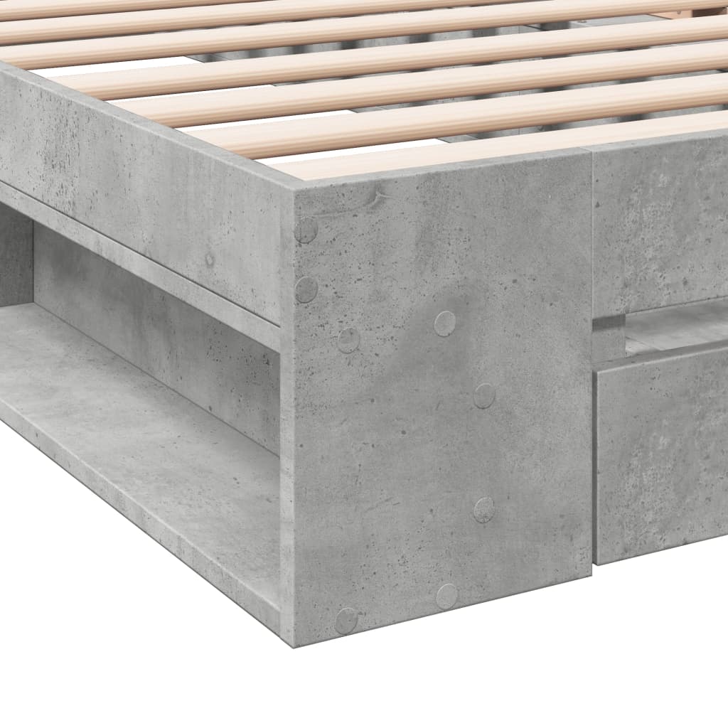 Bedframe met lade bewerkt hout betongrijs 100x200 cm