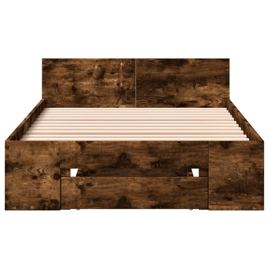 Bedframe met lade bewerkt hout gerookt eikenkleurig 100x200 cm