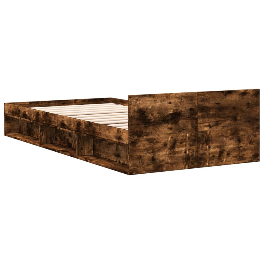 Bedframe met lade bewerkt hout gerookt eikenkleurig 100x200 cm