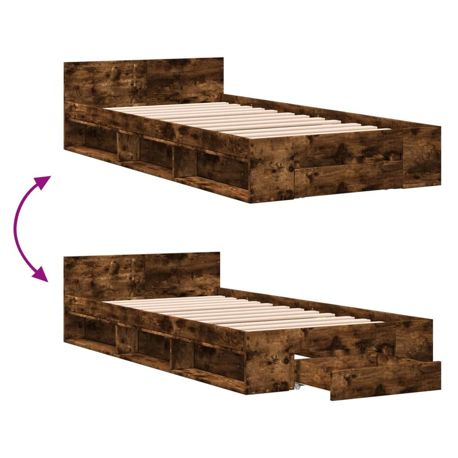 Bedframe met lade bewerkt hout gerookt eikenkleurig 100x200 cm