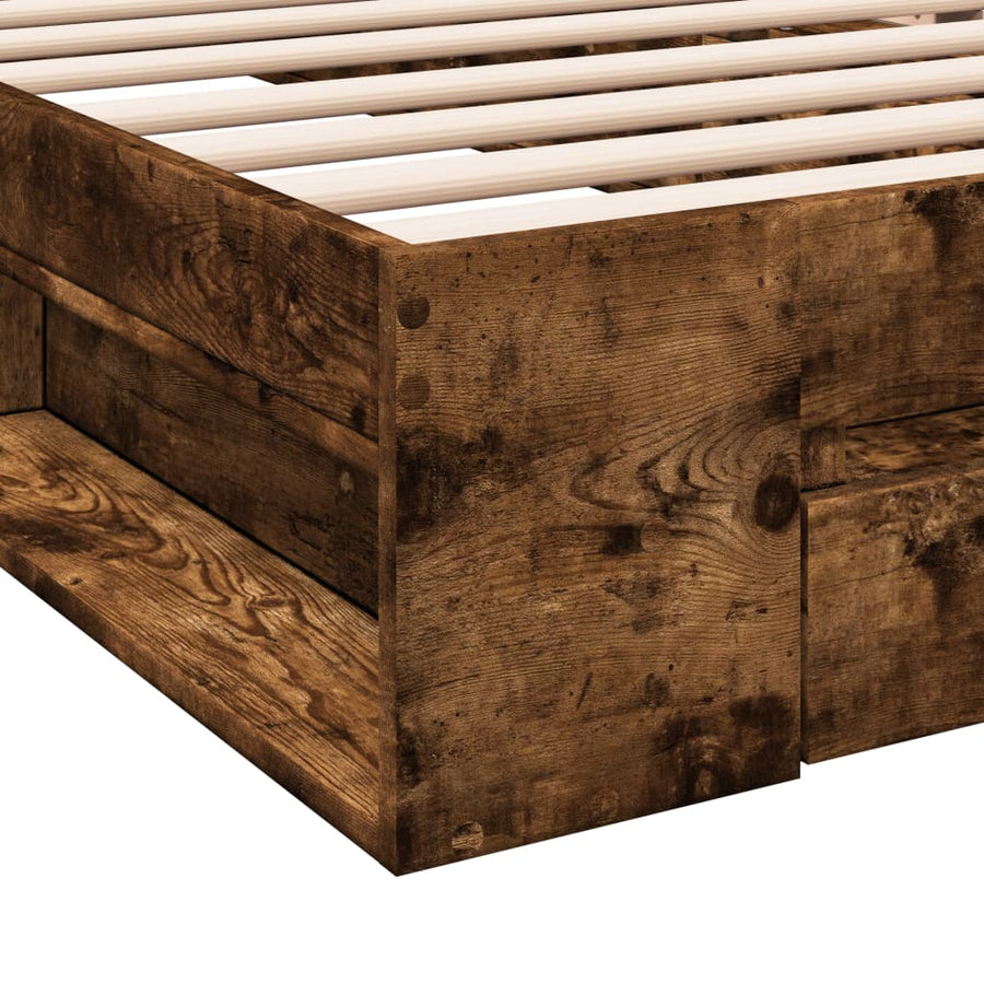Bedframe met lade bewerkt hout gerookt eikenkleurig 100x200 cm