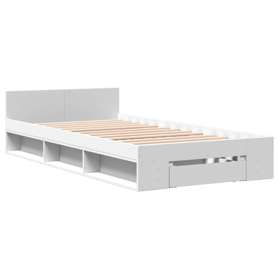 Bedframe met lade bewerkt hout wit 90x200 cm