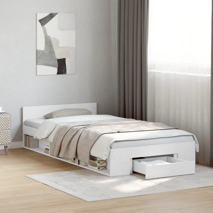 Bedframe met lade bewerkt hout wit 90x200 cm