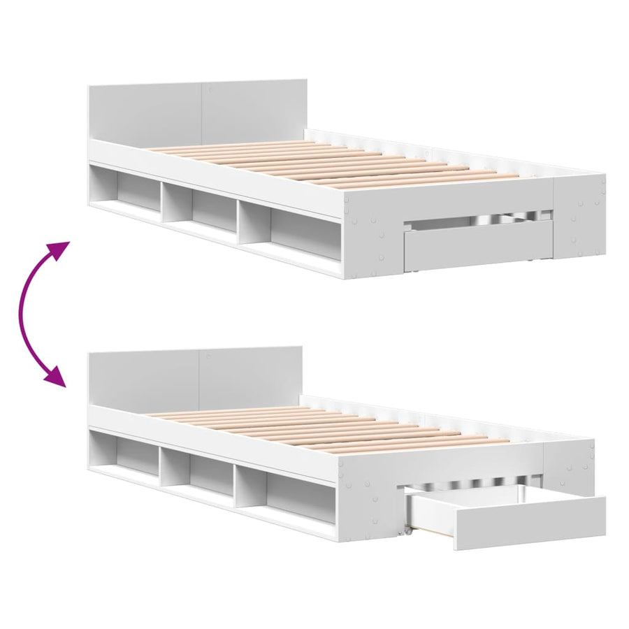 Bedframe met lade bewerkt hout wit 90x200 cm