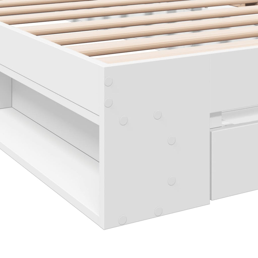 Bedframe met lade bewerkt hout wit 90x200 cm