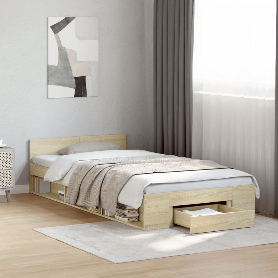 Bedframe met lade bewerkt hout sonoma eikenkleurig 90x200 cm