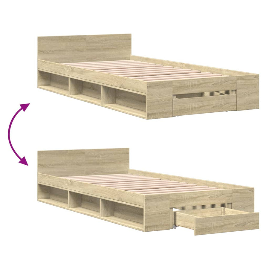 Bedframe met lade bewerkt hout sonoma eikenkleurig 90x200 cm